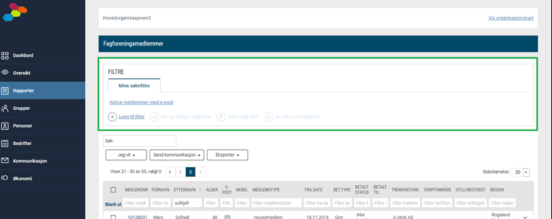Filter for medlemssegmentering