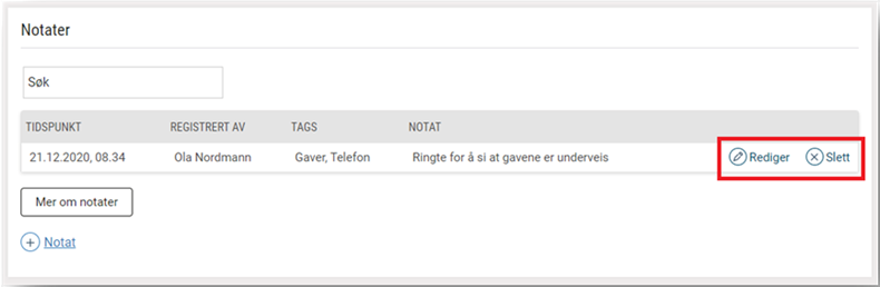 Notater. Rediger og slett