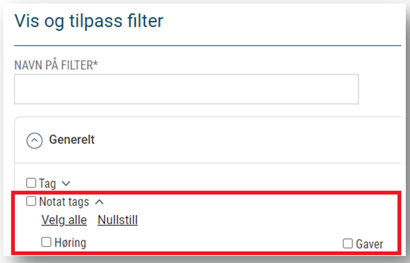 Vis og tilpass filter