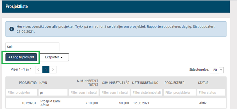 Opprettelse av prosjekter