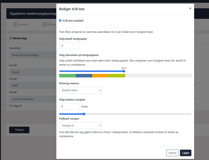 Winorg Dialog - AB testing