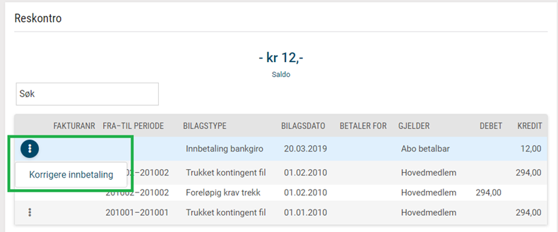 Korrigering av innbetalinger