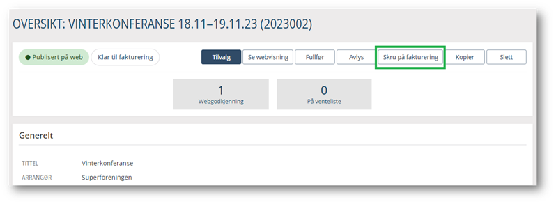 Automatisk fakturering på kurs/arrangement
