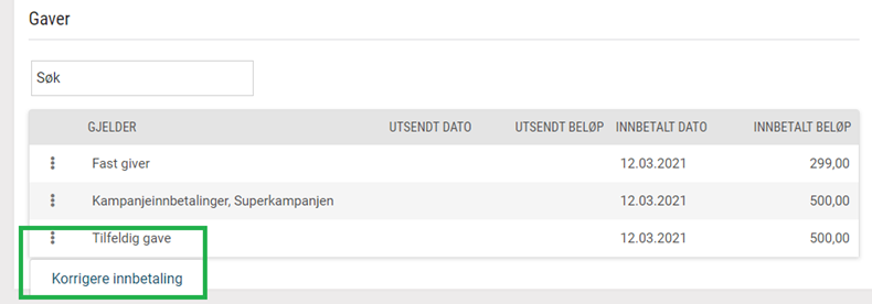 Korrigering av innbetalinger